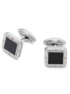 BARAKA Men's Cufflinks Rose Gold, Stainless steel, Onyx PS373901ROON000000